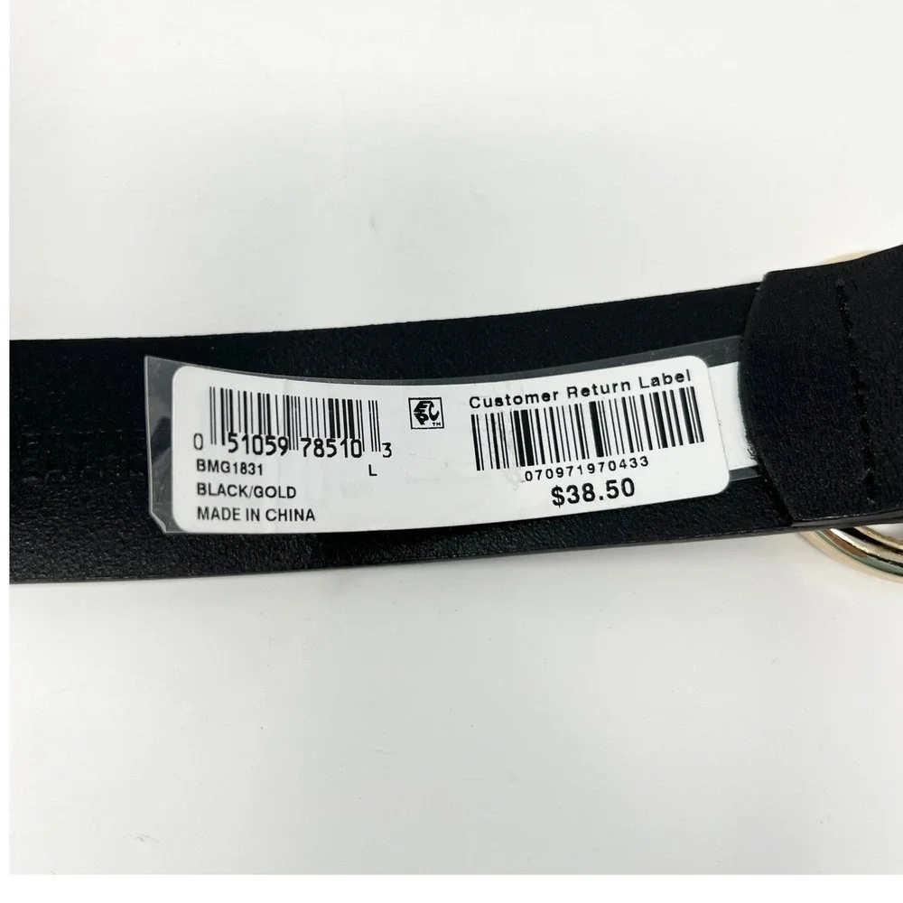 Womens Black Leather Double Ring‎ Gold Buckle Belt BMG1831 Large 36 in